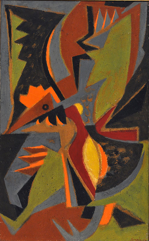 Otto Greis (1913-2001), Hahnenbild, 1950, Acryl auf Leinwand, 90 x 55 cm, Dauerleihgabe Nachlass Otto Greis © GDKE RLP, LMM 