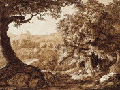 Carl Philipp Fohr, Blick auf Lindenfels im Odenwald mit betendem Wanderer im Vordergrund, 1813/14 © GDKE RLP, Landesmuseum Mainz