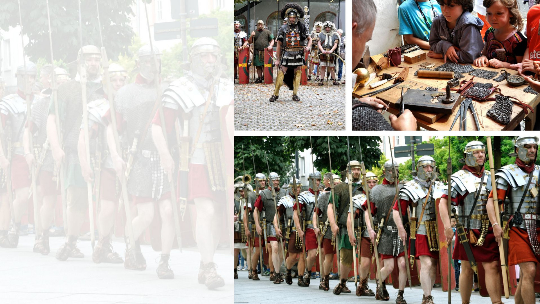 Gruppen als Römer verkleidet und spielende Kinder